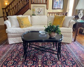 Ethan Allen custom upholstered curved sofa (excellent condition) & Ethan Allen cocktail table