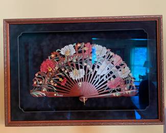 Hand painted folding wooden fan by Guzman