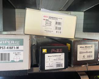 Genesis44  Kowa Binoculars
Vortex viper PST rifle scope 
Nikon P-22 Riflescope
Nikon Monarch Riflescope