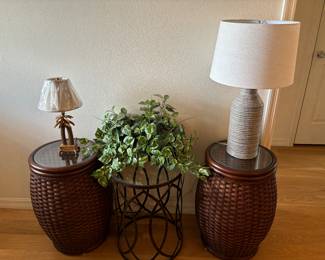 Rattan barrel tables to go with the jungle decor on the lanai.