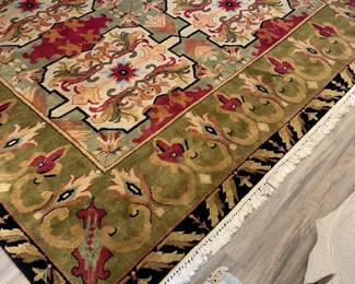 Moatter (Atlanta) Beautiful 8x9 wool carpet with gold, red, black tones with light blue accent. $1500.00