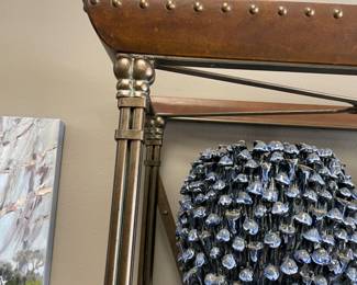 Pair of Lexington, 5 tier open shelving with leather wrapped crowns with nail head accents YUMMY!  $600 EACH. $1,000 pair.