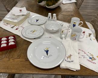 VERY LARGE SET of Pottery Barn Santa’s Reindeer holiday pottery (vintage).    With linens and all accessories.   Client is selling entire very large set for $2000.00. FIRM
