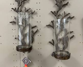 Patio, wrought iron scones with glass globes  (not electric). $400 pr