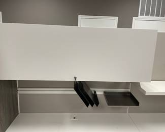 Purchased NEW very recently from Alabama Contract Sales:  THREE cubicals (just like above). PLUS matching  L-shaped reception desk.  Locking side and upper cabinets, ergo. desk chairs included.  EASY BREAK DOWN for moving.  $10,000.   (Purchased for $20,000).
