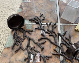 Patio, wrought iron scones with glass globes  (not electric). $400 pr