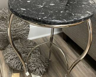 Global View chrome and marble round side table 18” round.  NEW. This is a very expensive piece from.  $400