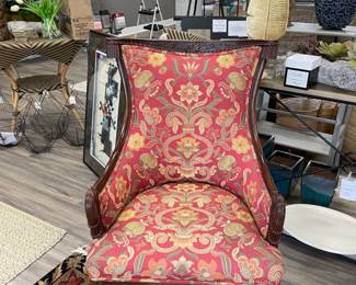 Pair of Antique, Fireside, Federal-style arm chairs - newly recovered with very high quality designer fabric.  Chairs purchased from NY estate.  $500 each chair.