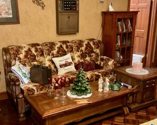 Vintage late 1970’s couch and side Tables. CERAMIC CHRISTMAS TREE PULLED BY ESTATE