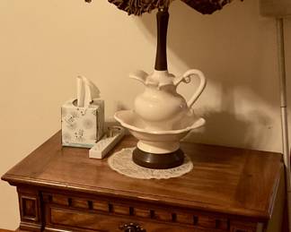 Lamp, bed side table one of a pair