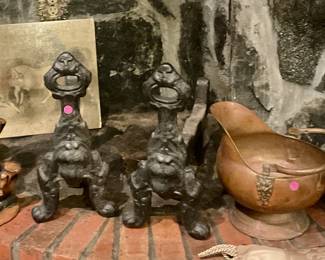 Antique andirons ORIENTAL FIGURES PULLED BY THE ESTATE