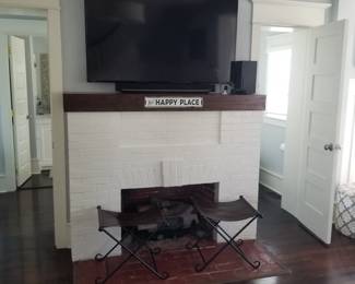 Campaign stools; flat screen TV