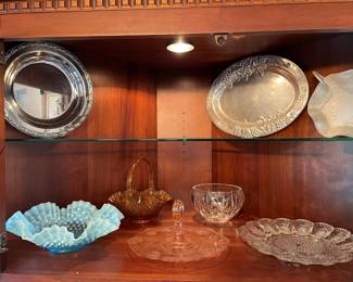 Colored Glass, Silver, and Pewter Serving Trays & Bowls