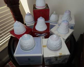 Collection of Lladro Christmas bells.