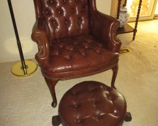 Brown Leather Button Arm Chair