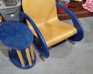 Vintage Bamboo Kids Chair And Side Table