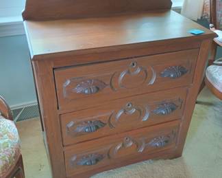 Side table or nite stand  height
Walnut, three drawer chest
Renaissance Revival era, 1860s