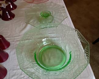 More elegant Glassware 
Serving pieces 
Pink and green 