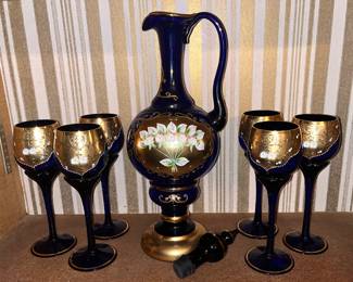 Vintage Bohemia glass cobalt decanter set. Its gorgeous! 