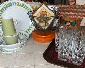 MCM dishes, wheat glasses and Wonan In The Shoe cookie jar 