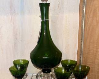 MCM Aseda Swedish decanter set in emerald. Beautiful condition 