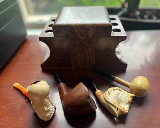Walnut Humidor Pipe Stand, vintage pipes