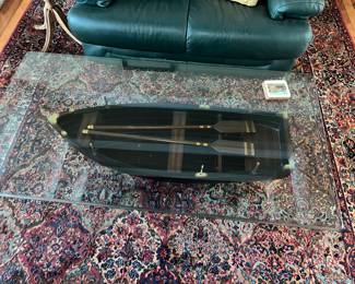Unique glass top  boat coffee table 
12 by 8'8" Karastan Rug 