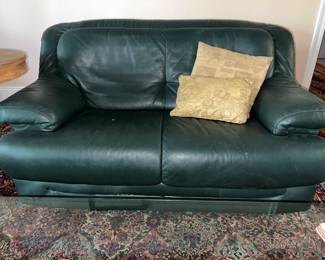 Green Leather Club Chair and Lovesest