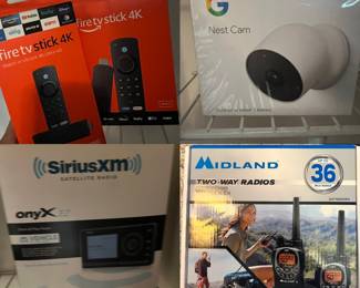 Fire sticks, midland radio, google nest camera, Sirius xm radio