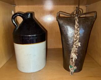 Antique cow bell, jug 