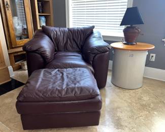 Brown Leather  club chair and ottoman 