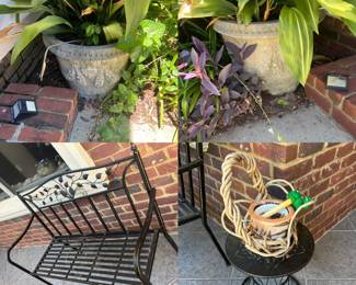 Garden Bench, table, pair of large concrete Pots