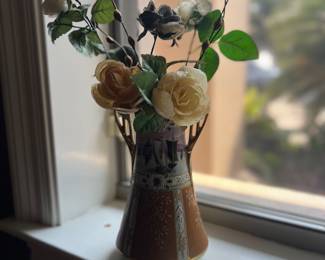 Antique Vase and bouquet of shell flowers