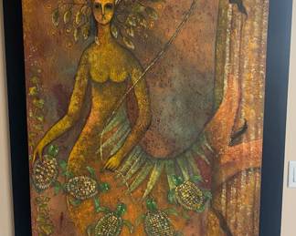 Olivia Garcia Mixed Media Painting Signed on Front and back 64" x 47"