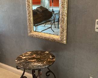 Shell Mirror, one of two, metal and faux marble table
