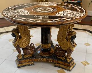 Neoclassical Pietra Dura Style Round Empire Hall Table 32" x 45"