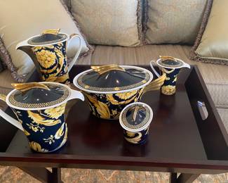 5 Piece Rosenthal  Versace Barocco Gold Black Medusa Coffee Tea Set 