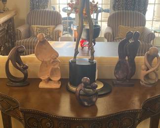 Demilune Table, stone sculptures and Ballerina on Pedestal 