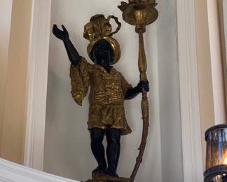 1 of 4 Louise Style Ormolu and Patinated  Blackamoor Nubian Lifesize Floor Lamps 5 1/2 feet tall. 