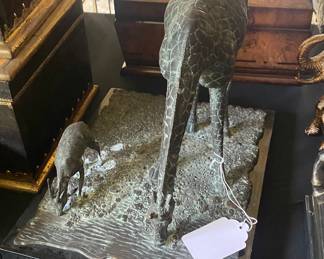 Cast Bronze Giraffe and Elk