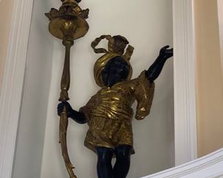 1 of 4 Louise Style Ormolu and Patinated  Blackamoor Nubian Lifesize Floor Lamps 5 1/2 feet tall. 