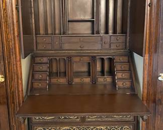 Black/Brown with brass inlaid filigree breakfront Credenza 84" x 40" x27" 