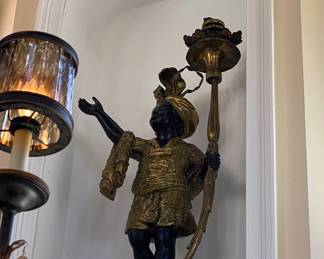 1 of 4 Louise Style Ormolu and Patinated  Blackamoor Nubian Lifesize Floor Lamps 5 1/2 feet tall. 