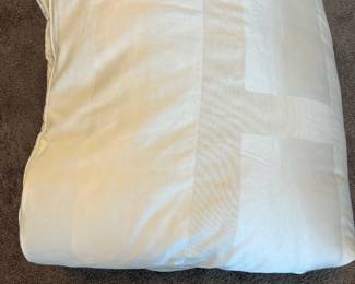 Calif King duvet with insert, white with large white square design, satin & cotton blend.