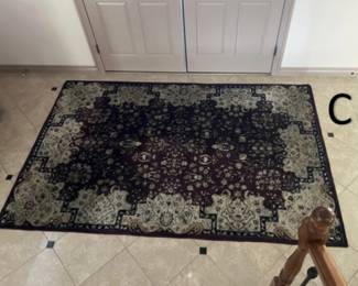 Area Rug, 5.5" x 8.5", shades of wine, sage, taupe, ivory , thick wool blend.