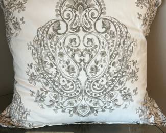 Euro sham with pillow insert, white with grey & silver design 30"square.