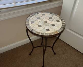 Stone Mosaic Table/ Plant Stand / Black Metal 