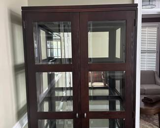 C11 - $350. Ethan Allen Lighted Display / China Cabinet. Measures 38" wide x 17" deep x 80" tall. Excellent Condition. 2 of the shelves are adjustable - center shelf is fixed.