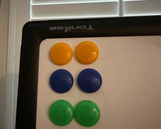 C55 - $75. Tankee Dual Sided Mobile White Board. Magnetic. Measures 49.5" wide x 69" tall.