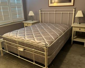 C65 - $325. White Iron Queen Size Bed with clean mattress & box spring if you want them!